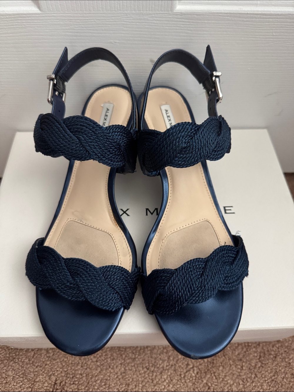 Alex Marie Navy Braided Slingback Heeled Sandals - Picture 2 of 4